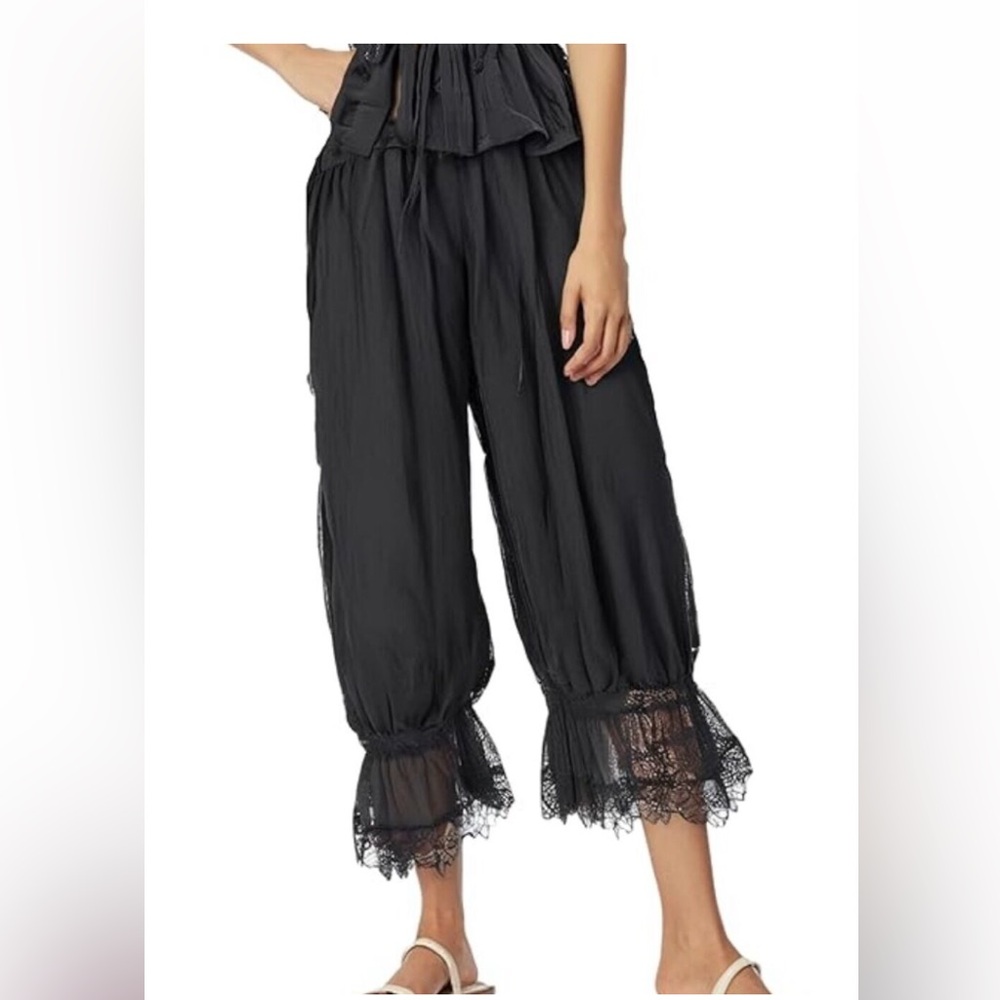 Women Lace Long Bloomers Pants Elastic Waist Y2k Ruffle Pettipants Slip pants